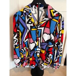 Vintage‎ Dart Womens Shirt S Colorblock Abstract Print Button Down Retro